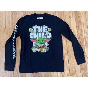 Abercrombie Kids Shirt Girls 11/12 Black The Child Baby Yoda Long Sleeve Tee